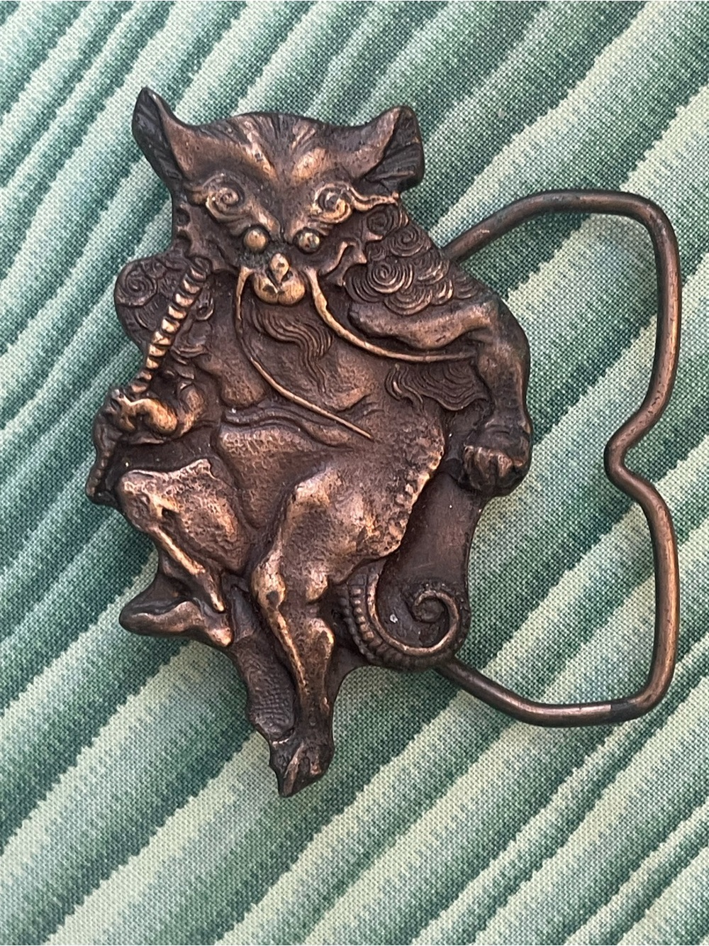Japanese Nue Yokai Mythology Art Vintage Belt Buckle 1974 Bergamot Brass Works